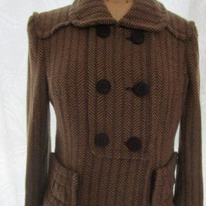 Crop Jacket Italy Designer Peter Pan Big Buttons Textured Cocoa